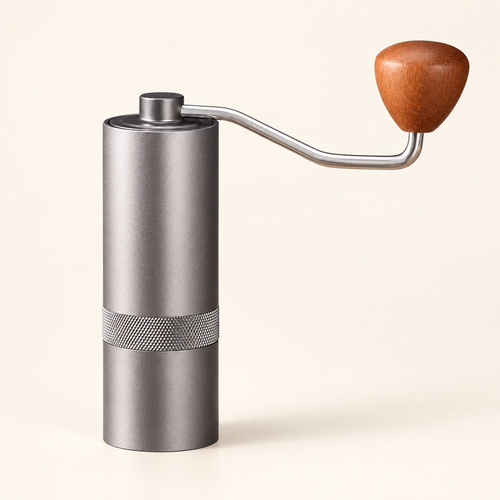 Stillward manual stainless steel burr coffee grinder — studio product view