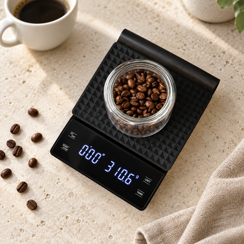 Stillward digital coffee scale with timer — product detail and styling view